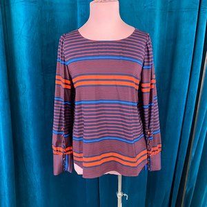 Express Stripe Buttoned Long Sleeve Blouse Top